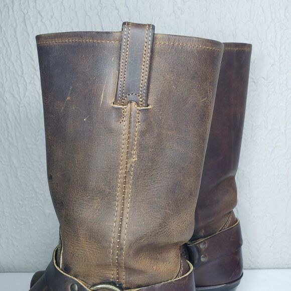 Frye Harness 12R Square Toe Moto Boots Womens 7M Smoke Brown Leather 77300 USA - Picture 9 of 16